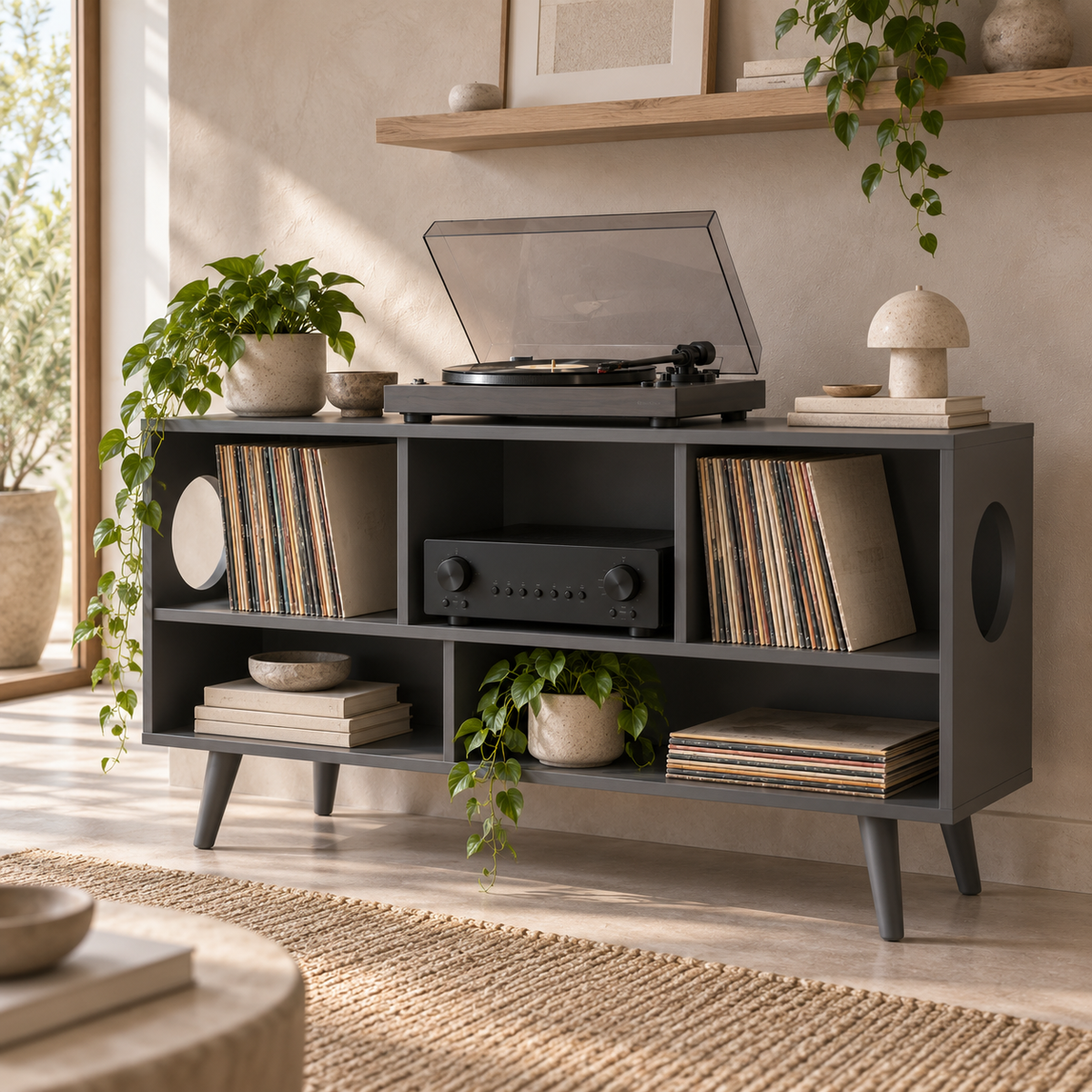 Record Player Stand with Vinyl Storage – Turntable Stand