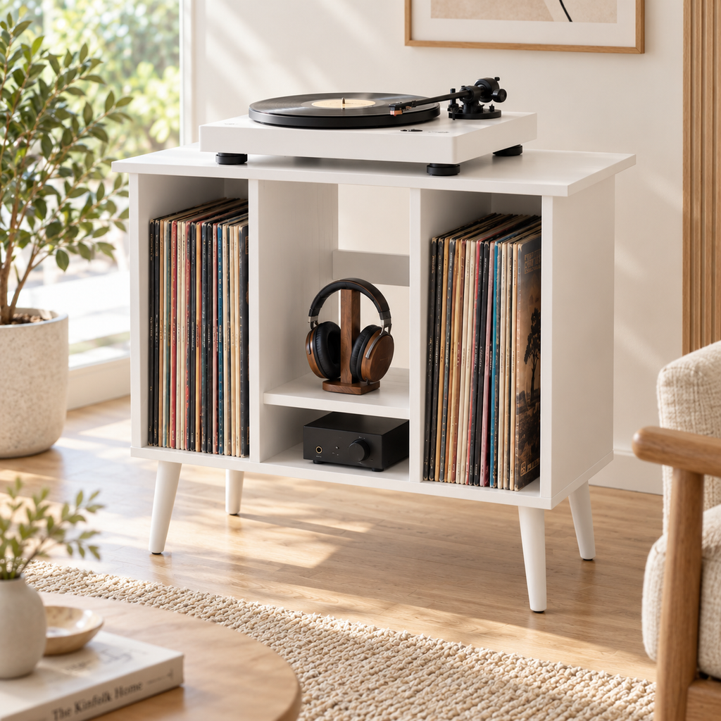 55 cm Record Player Stand with Vinyl Storage – Compact Turntable Stand & LP Organizer