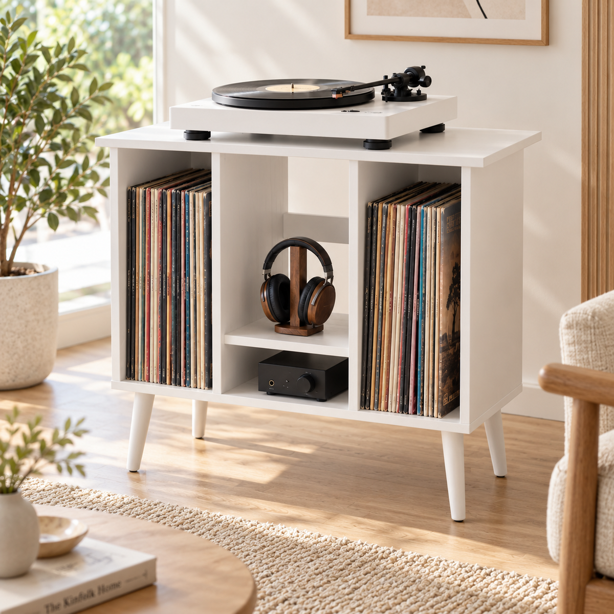 55 cm Record Player Stand with Vinyl Storage – Compact Turntable Stand & LP Organizer