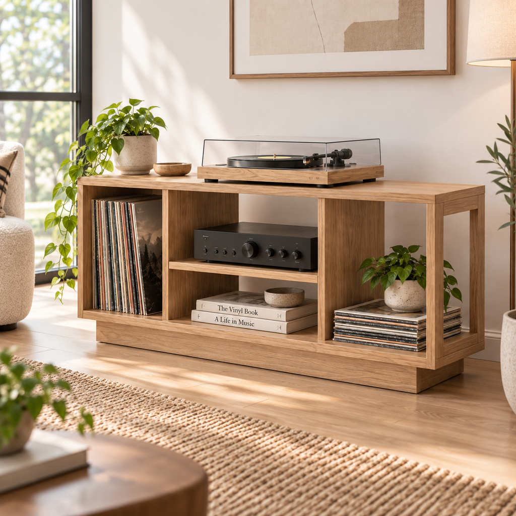 Record Player Stand with Vinyl Storage – Turntable Stand & LP Organizer