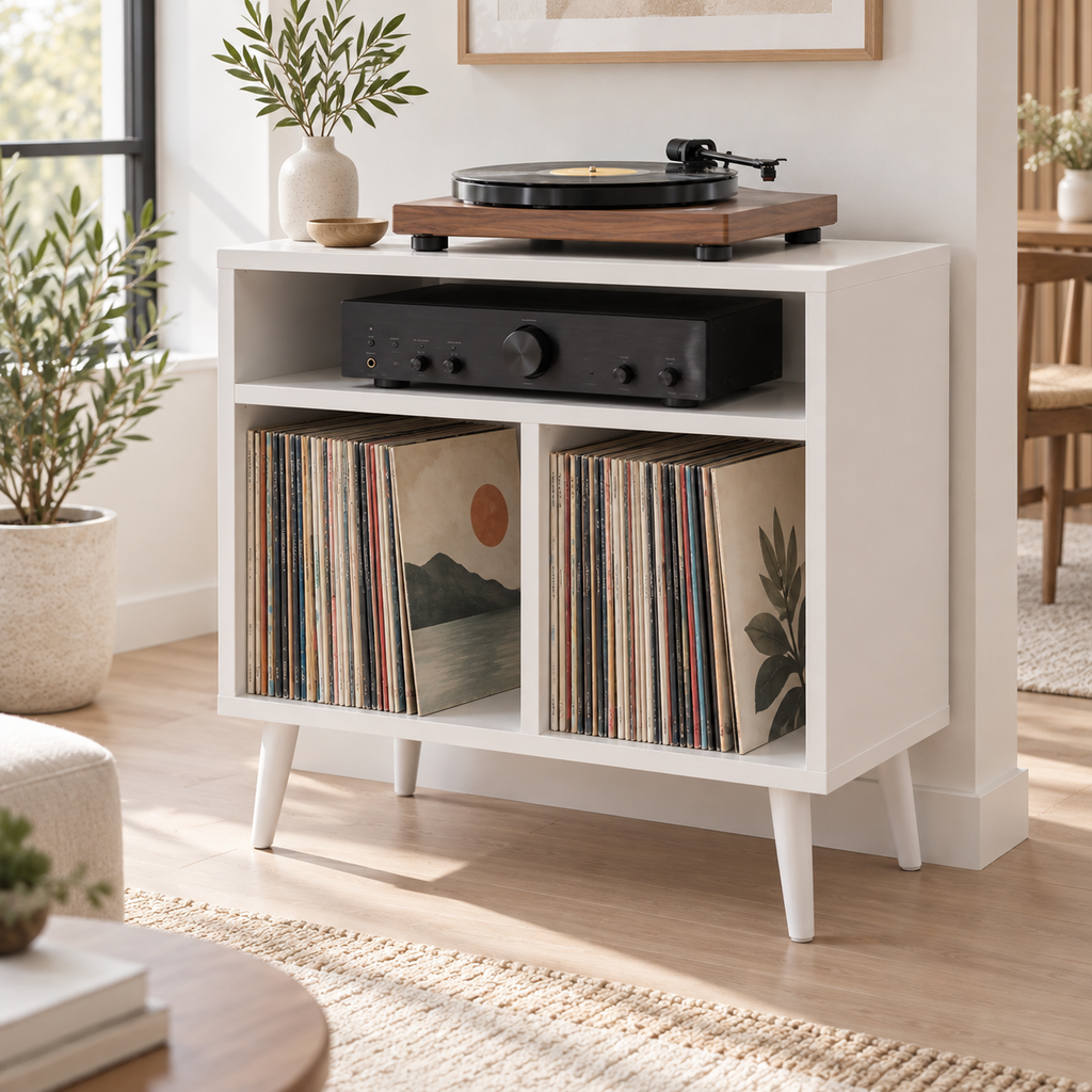 Record Player Stand with Vinyl Storage – Compact Turntable Stand & LP Organizer