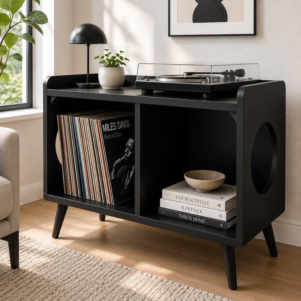 Mid-Century Record Player Stand with Vinyl Storage – 60 cm Turntable Stand & LP Organizer