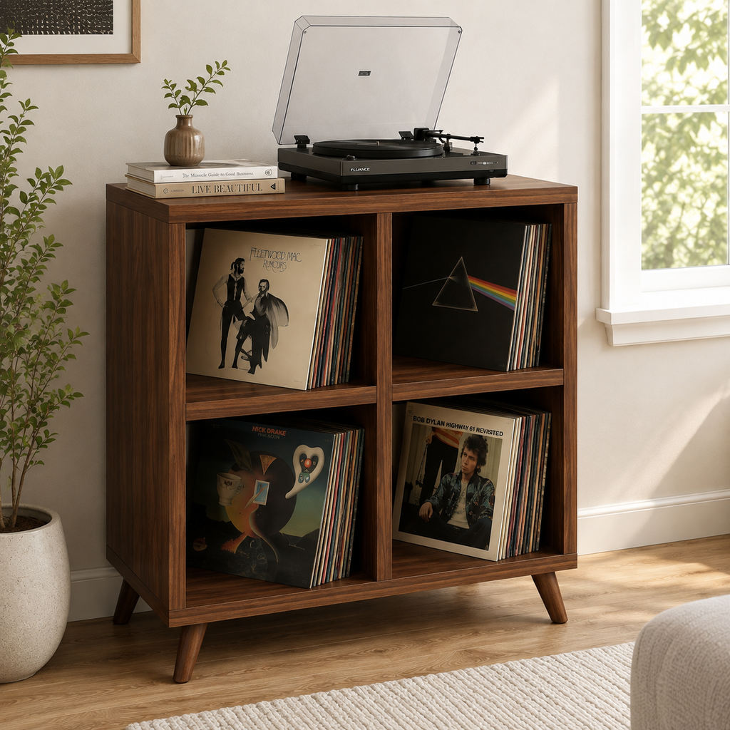 Tall Record Player Stand with Vinyl Storage – Turntable Stand & LP Organizer