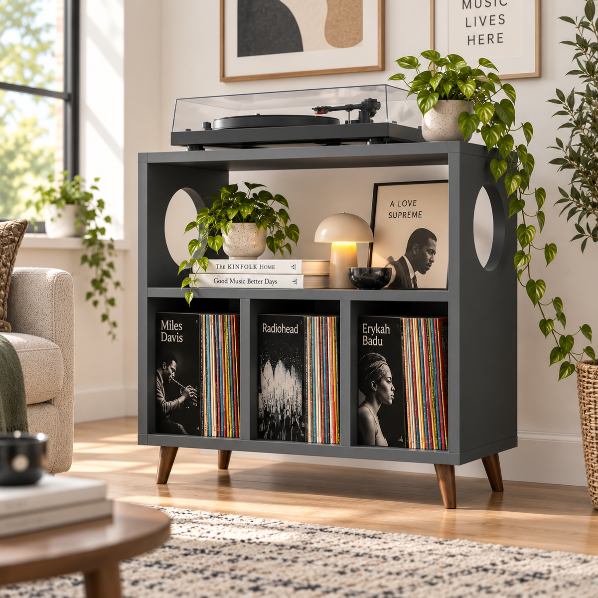 Record Player Stand with Vinyl Storage – Turntable Stand