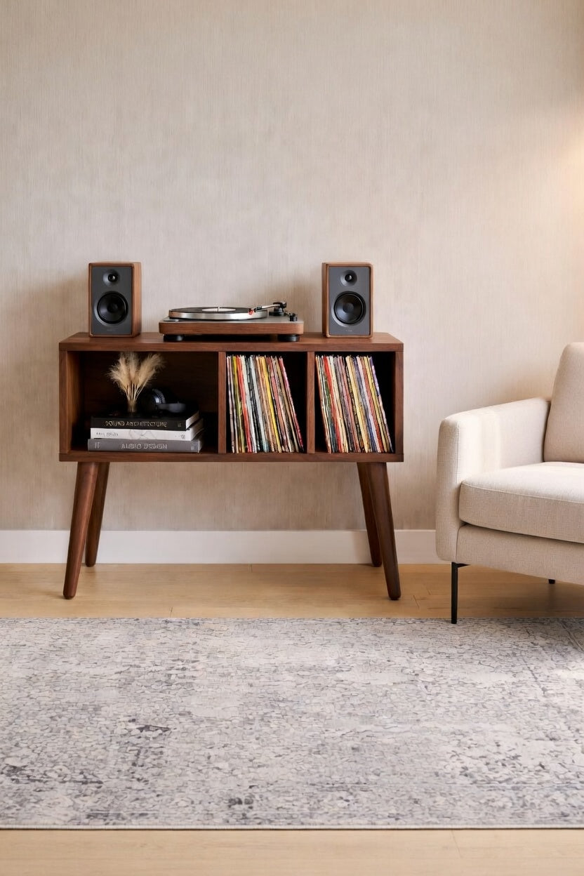 ミッドセンチュリー・レコードプレーヤー用スタンド – 80cm ターンテーブルスタンド（レコード・オーディオ機器用）