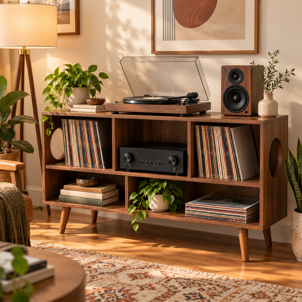 Record Player Stand with Vinyl Storage – Turntable Stand