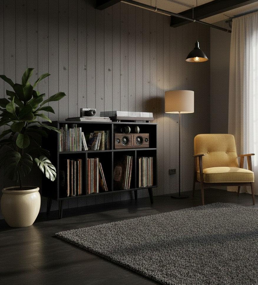 Modern Record Player Stand with Vinyl Storage – Turntable Table & LP Organizer
