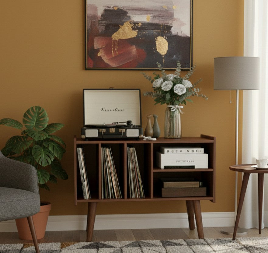 モダンレコードプレーヤースタンド（レコード収納付き）– 80 / 100 / 120 cm ターンテーブルスタンド＆LPレコード収納ラック