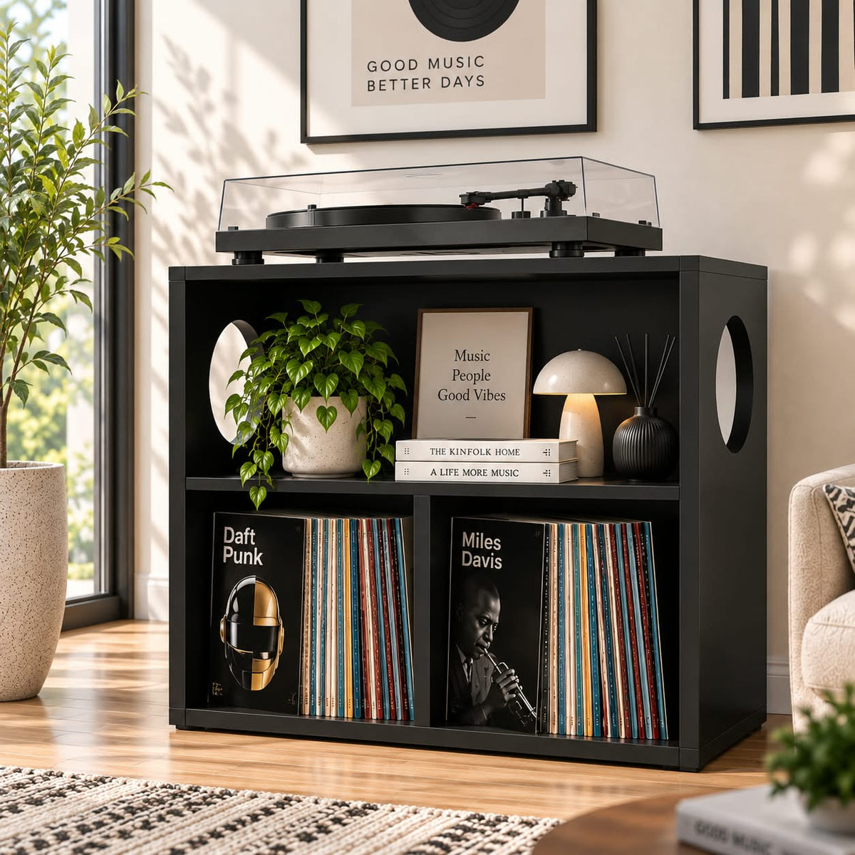 レコードプレーヤー台 レコード収納付き – ターンテーブルスタンド＆LPレコード整理ラック 幅60/80/100cm
