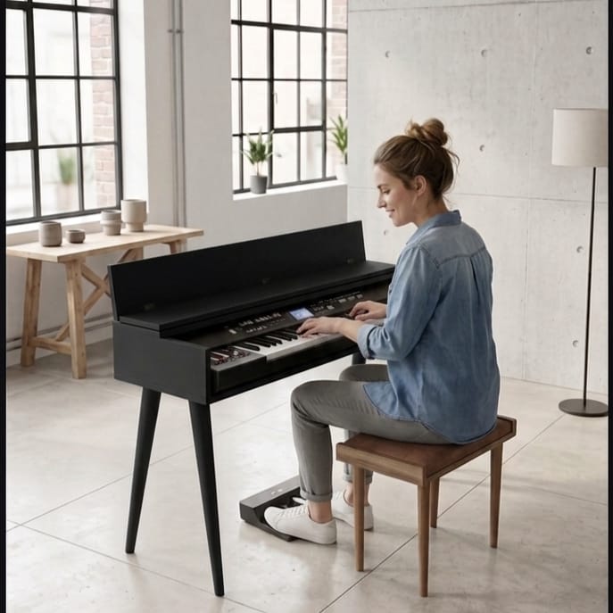 Custom Piano Stand, Digital Piano Stand, Keyboard Stand, MIDI Keyboard Desk, 88 Key Piano Furniture, Modern Walnut Music Stand