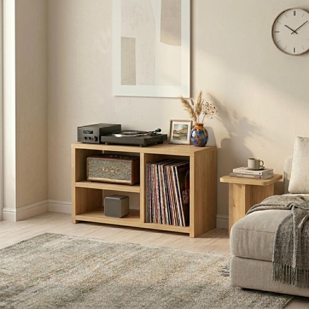 Low Record Player Stand with Vinyl Storage – Turntable Stand & LP Organizer