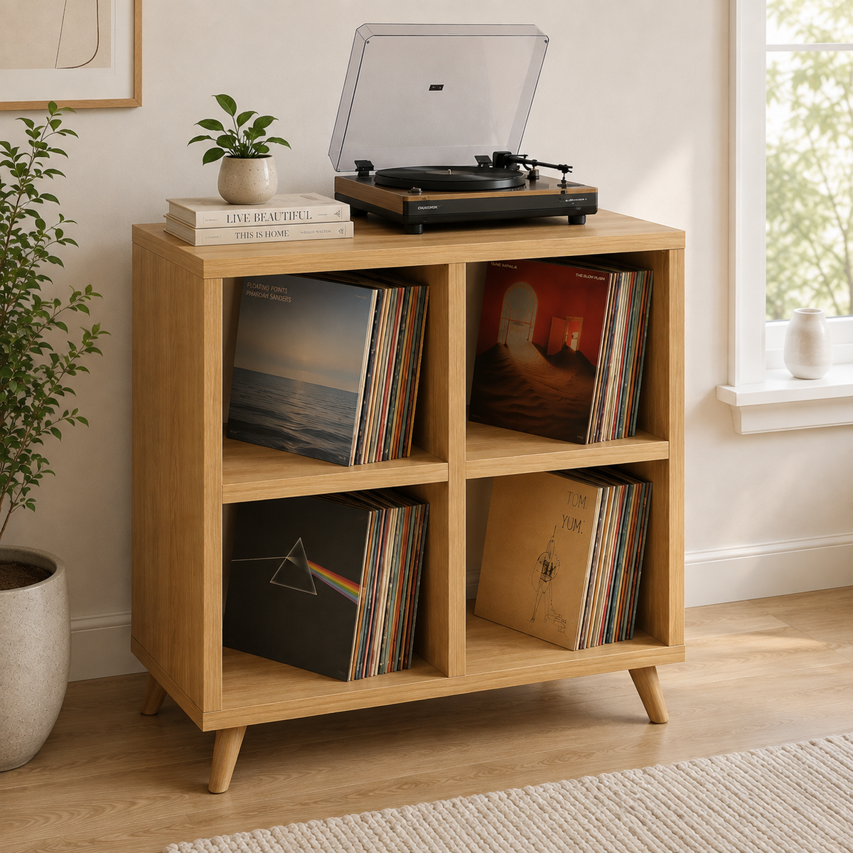 Tall Record Player Stand with Vinyl Storage – Turntable Stand & LP Organizer