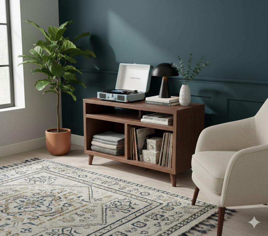 Modern Record Player Stand with Vinyl Storage – Turntable Table & LP Organizer