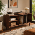 Mid-Century Record Player Stand with Vinyl Storage – Turntable Console & LP Storage Cabinet