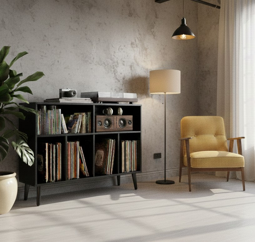 Modern Record Player Stand with Vinyl Storage – Turntable Table & LP Organizer