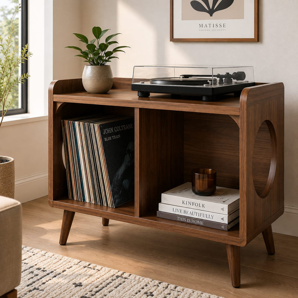 Mid-Century Record Player Stand with Vinyl Storage – 60 cm Turntable Stand & LP Organizer