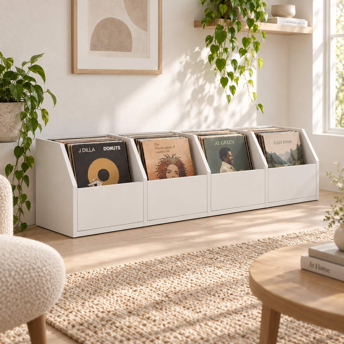 Vinyl Record Player Stand with Storage, Modern Turntable Console, LP Organizer Cabinet, Record Storage Shelf, Music Room Furniture, MDF