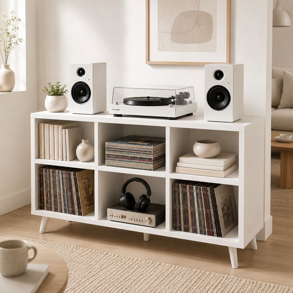Tall Record Player Stand with Vinyl Storage – Turntable Stand & LP Organizer