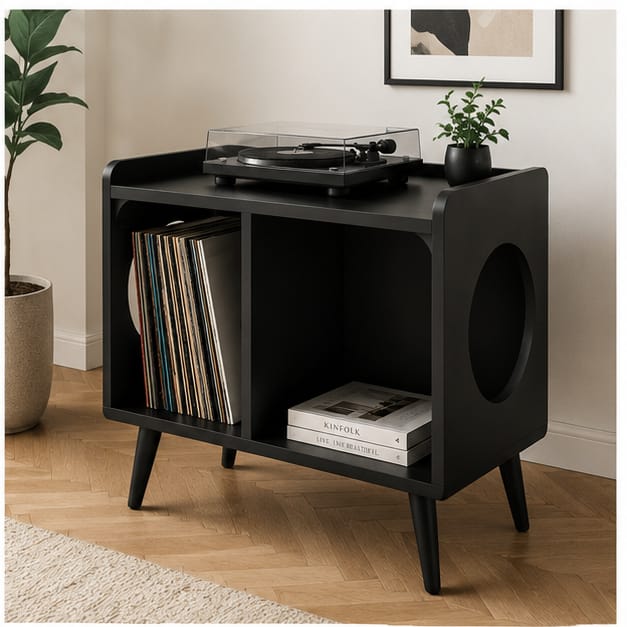 Mid-Century Record Player Stand with Vinyl Storage – 60 cm Turntable Stand & LP Organizer