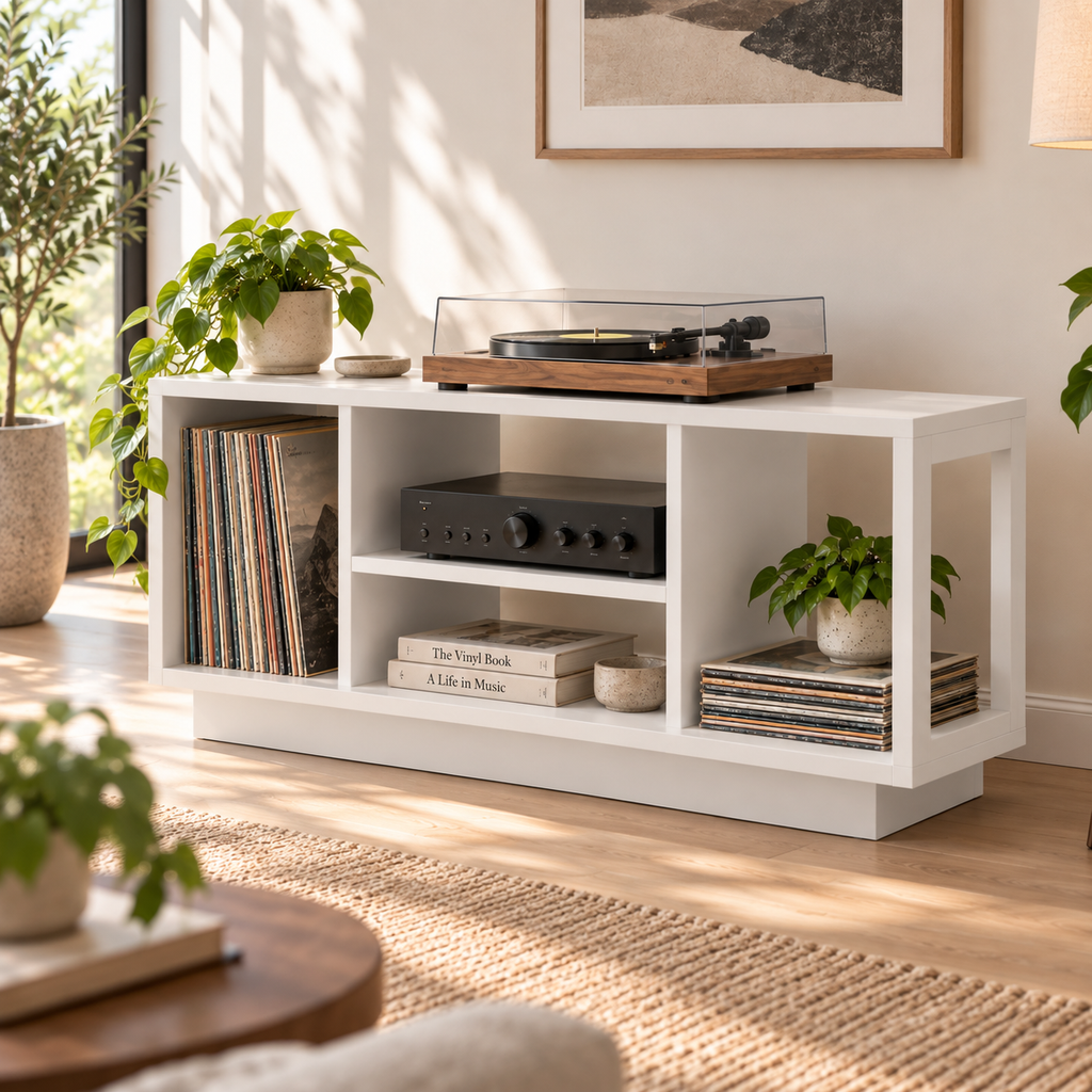 Record Player Stand with Vinyl Storage – Turntable Stand & LP Organizer