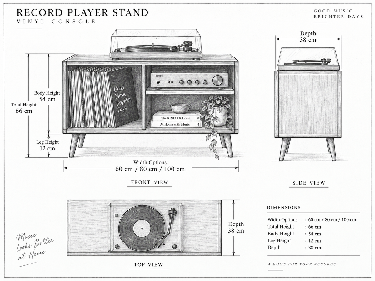 Modern Record Player Stand with Vinyl Storage – Turntable Table & LP Organizer