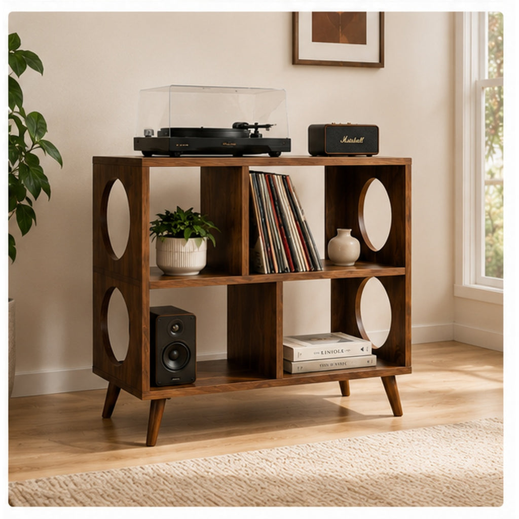 Modern Record Player Stand with Vinyl Storage – Turntable Cabinet & LP Organizer