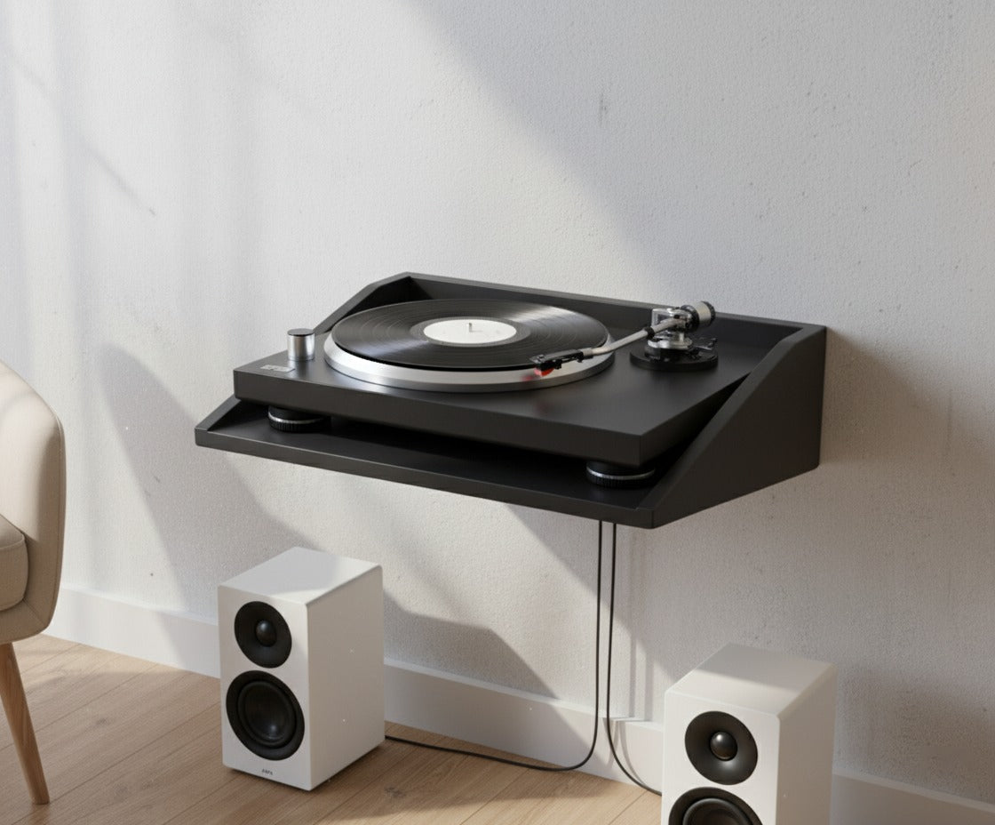 レコードプレーヤー・プロジェクター・音響機器用カスタムMDFフローティングウォールシェルフ – モダンな省スペースディスプレイ