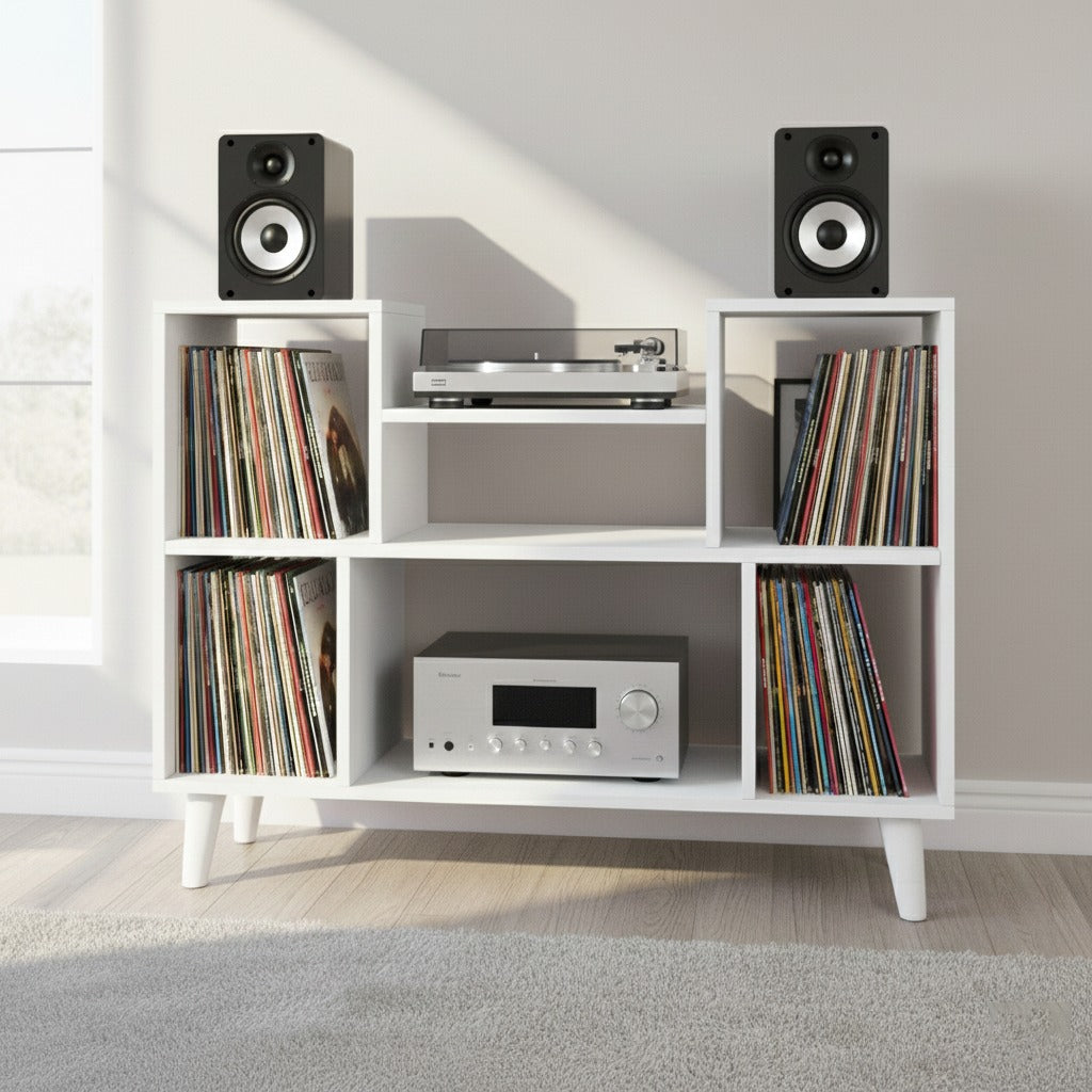 Tall Record Player Stand with Vinyl Storage – Turntable Cabinet & LP Organizer