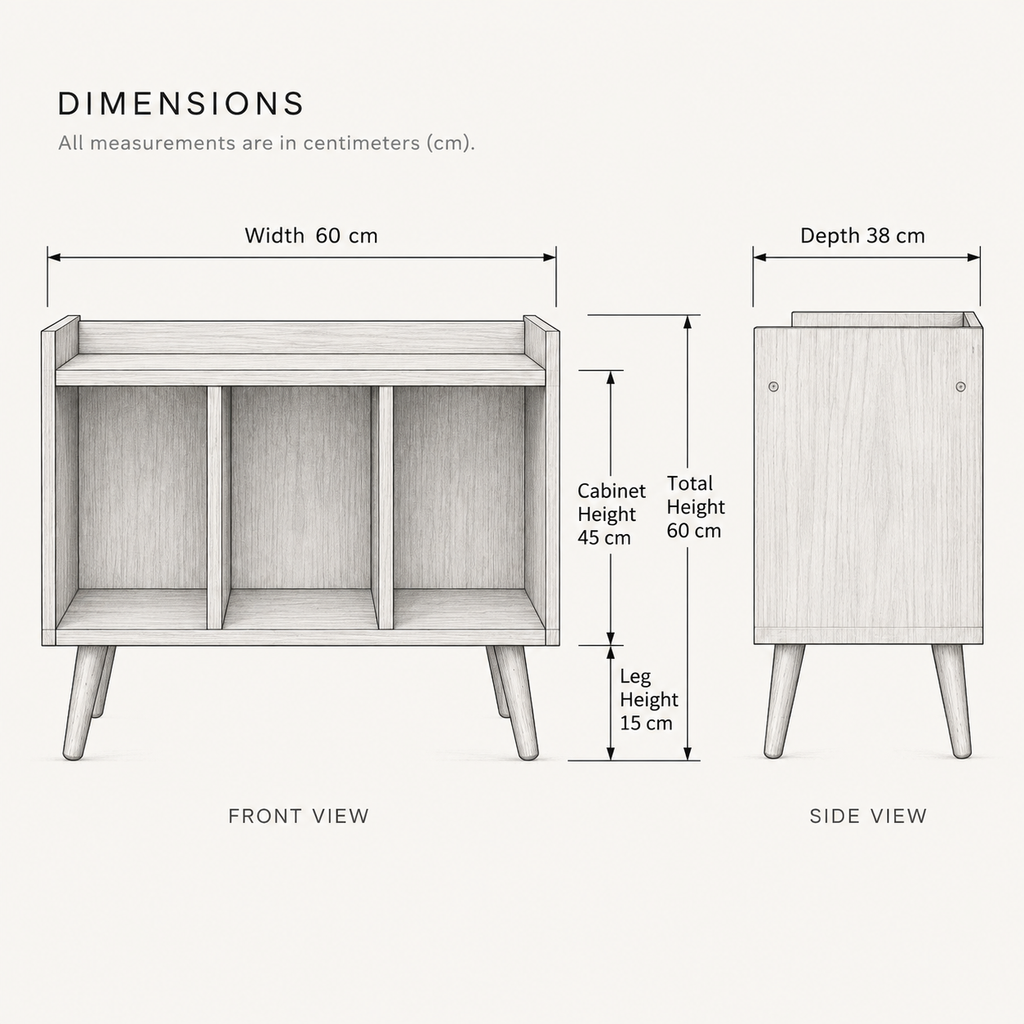 Compact Record Player Stand with Vinyl Storage – 60 cm Turntable Cabinet