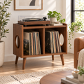 Narrow Record Player Stand with Vinyl Storage – Compact Turntable Cabinet, 45 cm Wide