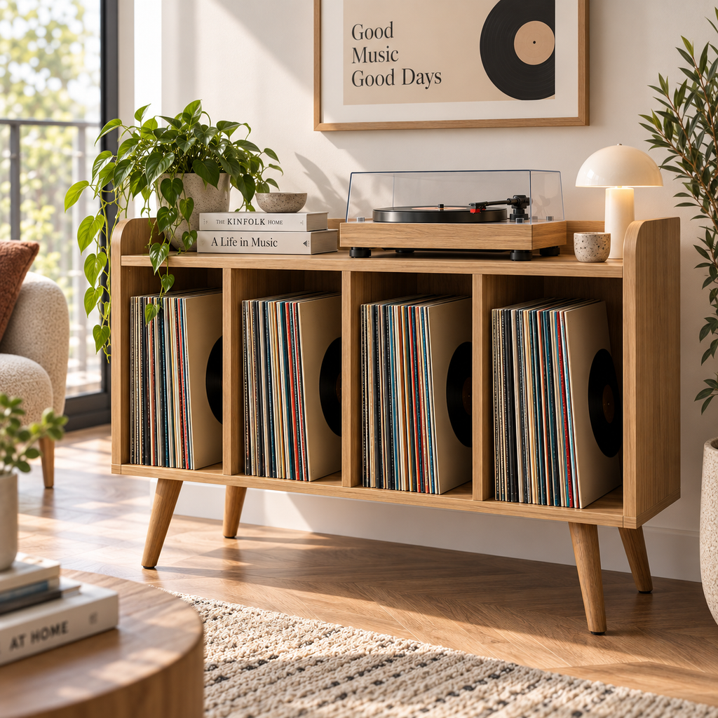 レコードプレーヤー用ハイタイプスタンド（レコード収納付き）– ターンテーブルスタンド＆LPレコード整理ラック（幅60/80/100cm）