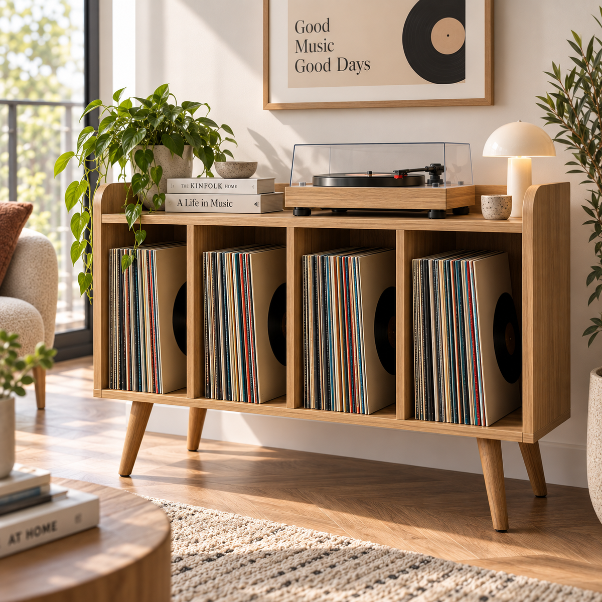 レコードプレーヤー用ハイタイプスタンド（レコード収納付き）– ターンテーブルスタンド＆LPレコード整理ラック（幅60/80/100cm）