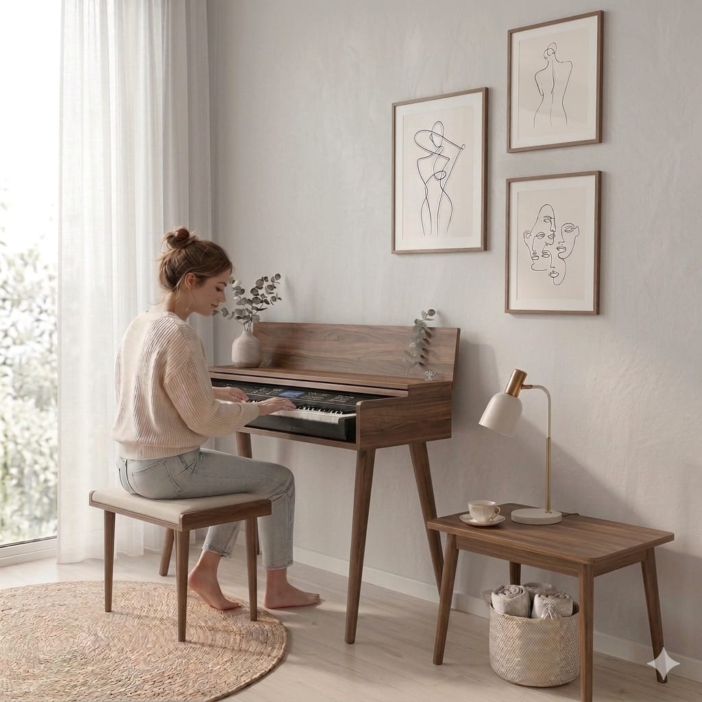 Custom Piano Stand, Digital Piano Stand, Keyboard Stand, MIDI Keyboard Desk, 88 Key Piano Furniture, Modern Walnut Music Stand