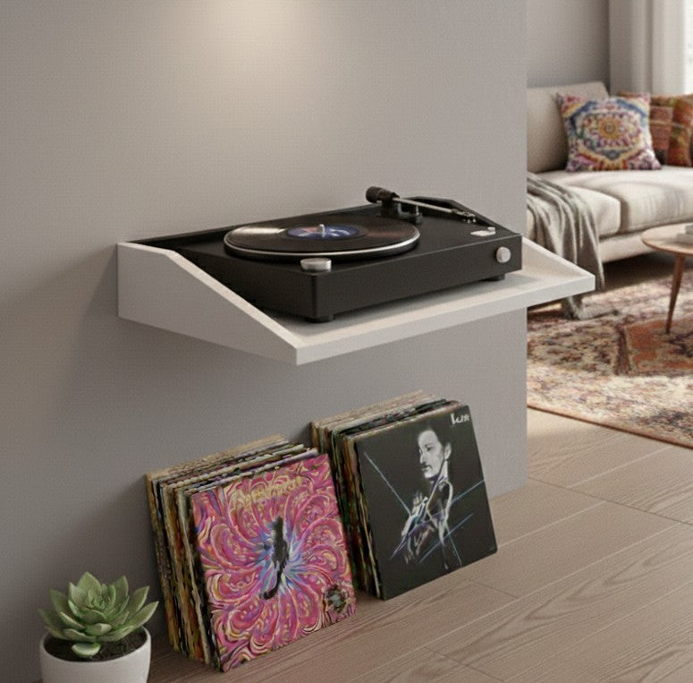 レコードプレーヤー・プロジェクター・音響機器用カスタムMDFフローティングウォールシェルフ – モダンな省スペースディスプレイ