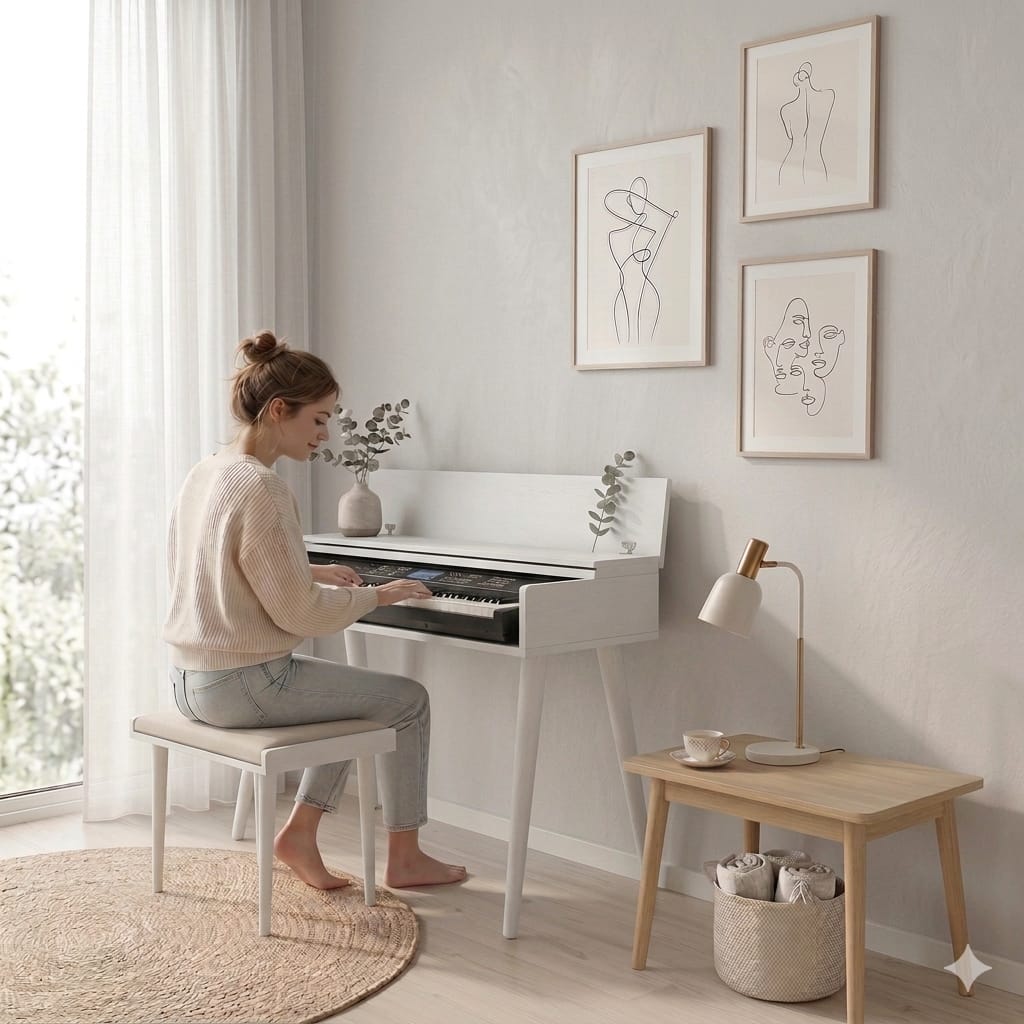 Custom Piano Stand, Digital Piano Stand, Keyboard Stand, MIDI Keyboard Desk, 88 Key Piano Furniture, Modern Walnut Music Stand