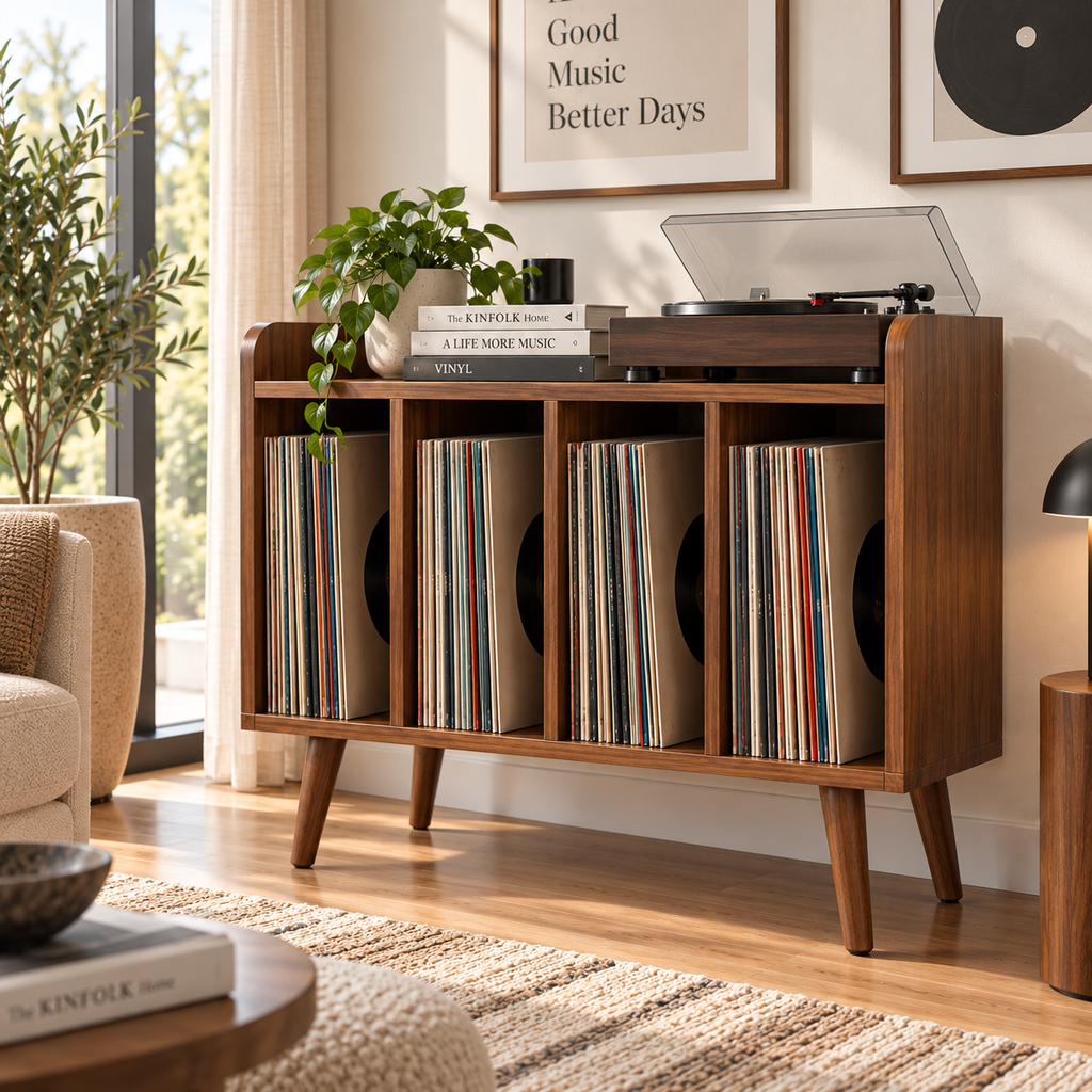 レコードプレーヤー用ハイタイプスタンド（レコード収納付き）– ターンテーブルスタンド＆LPレコード整理ラック（幅60/80/100cm）