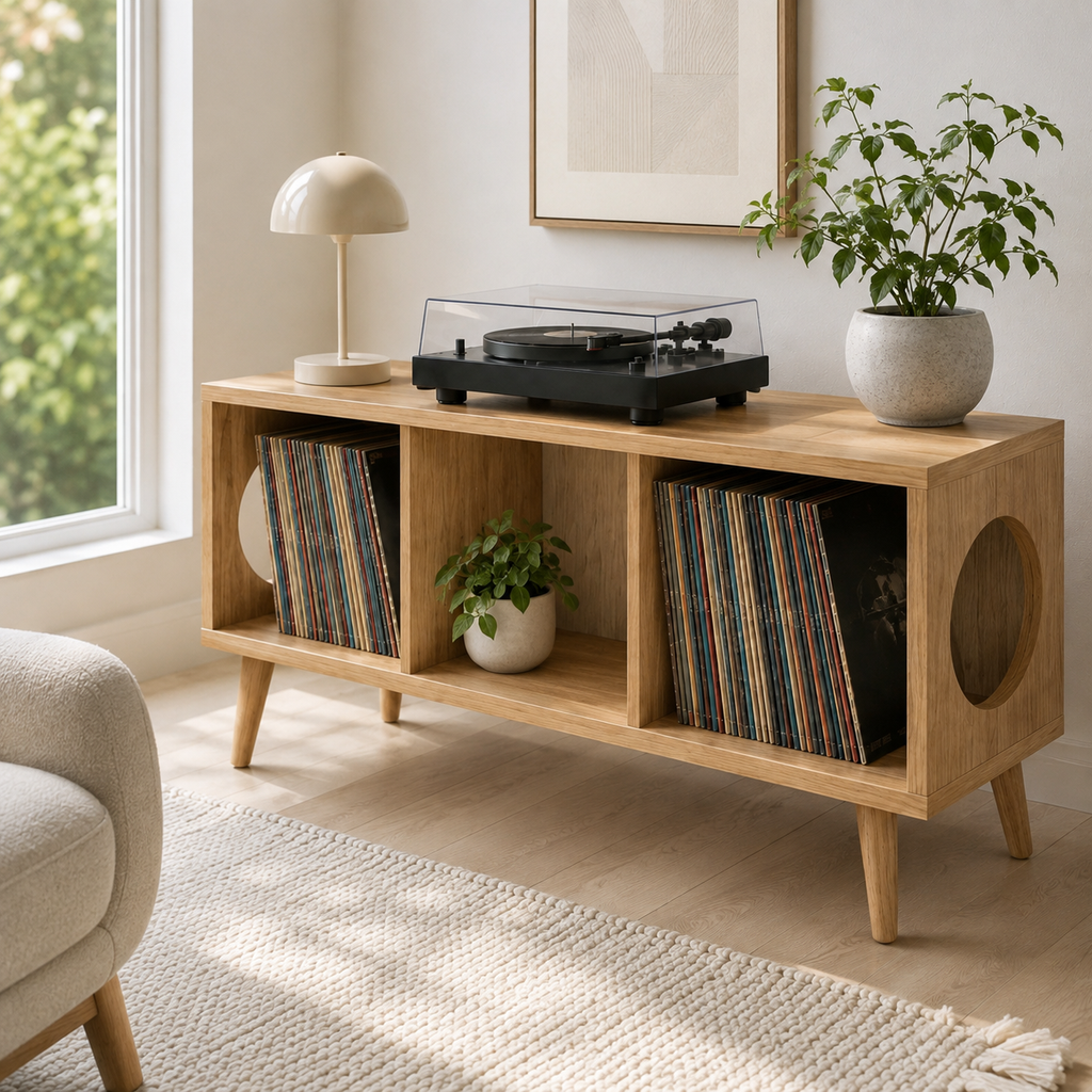 Compact Record Player Stand with Vinyl Storage – Turntable Stand & LP Organizer