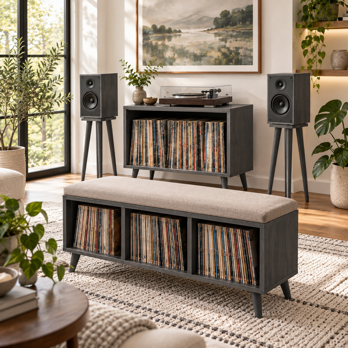 Custom Listening Room Furniture, Record Player Stand, Vinyl Storage Cabinet, Mid Century Modern Audio Console, Hi Fi Furniture