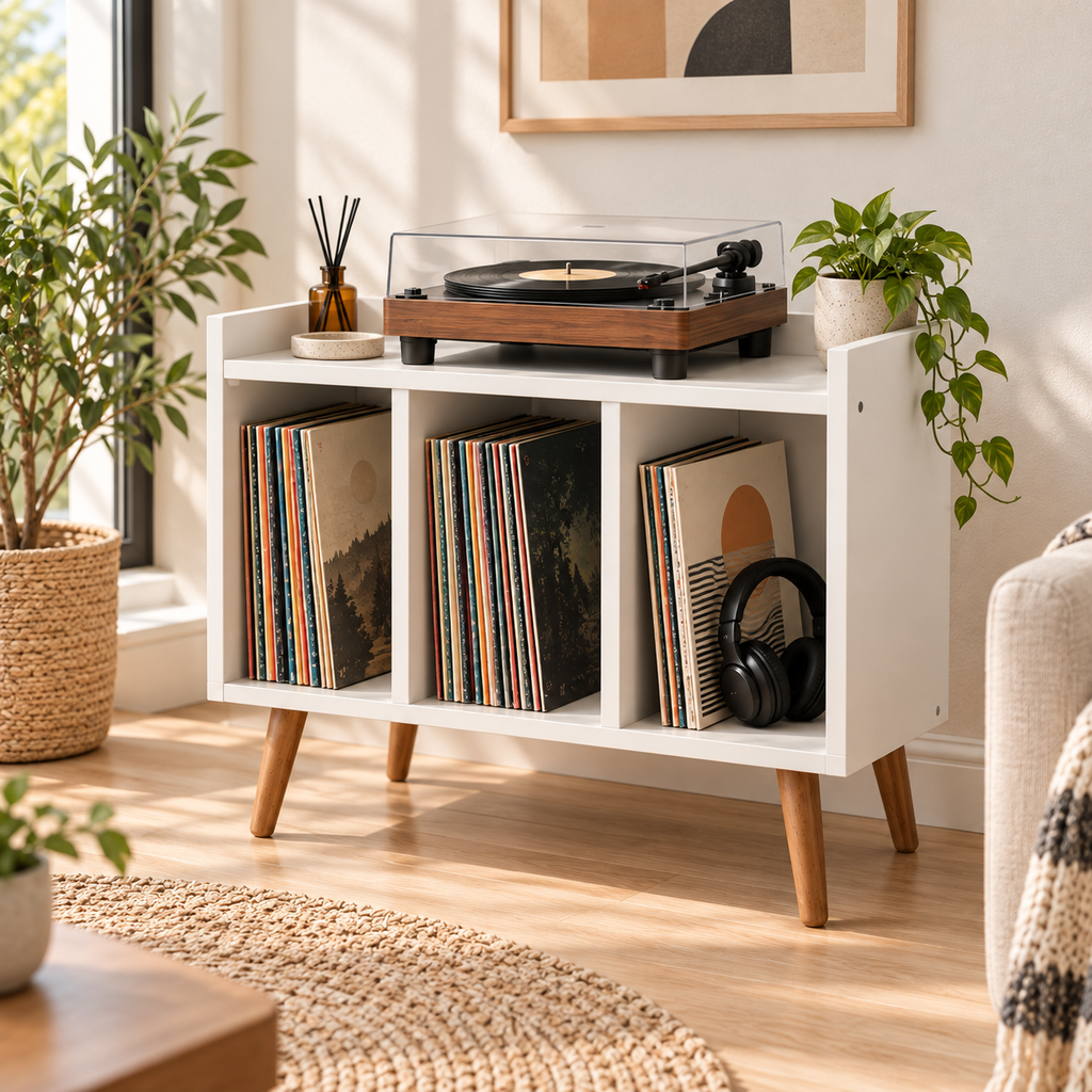 Compact Record Player Stand with Vinyl Storage – 60 cm Turntable Cabinet