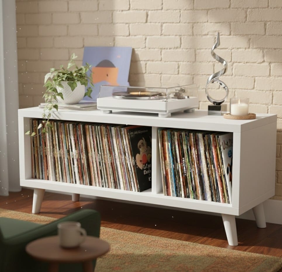 Modern Record Player Stand with Vinyl Storage – Turntable Console & LP Organizer