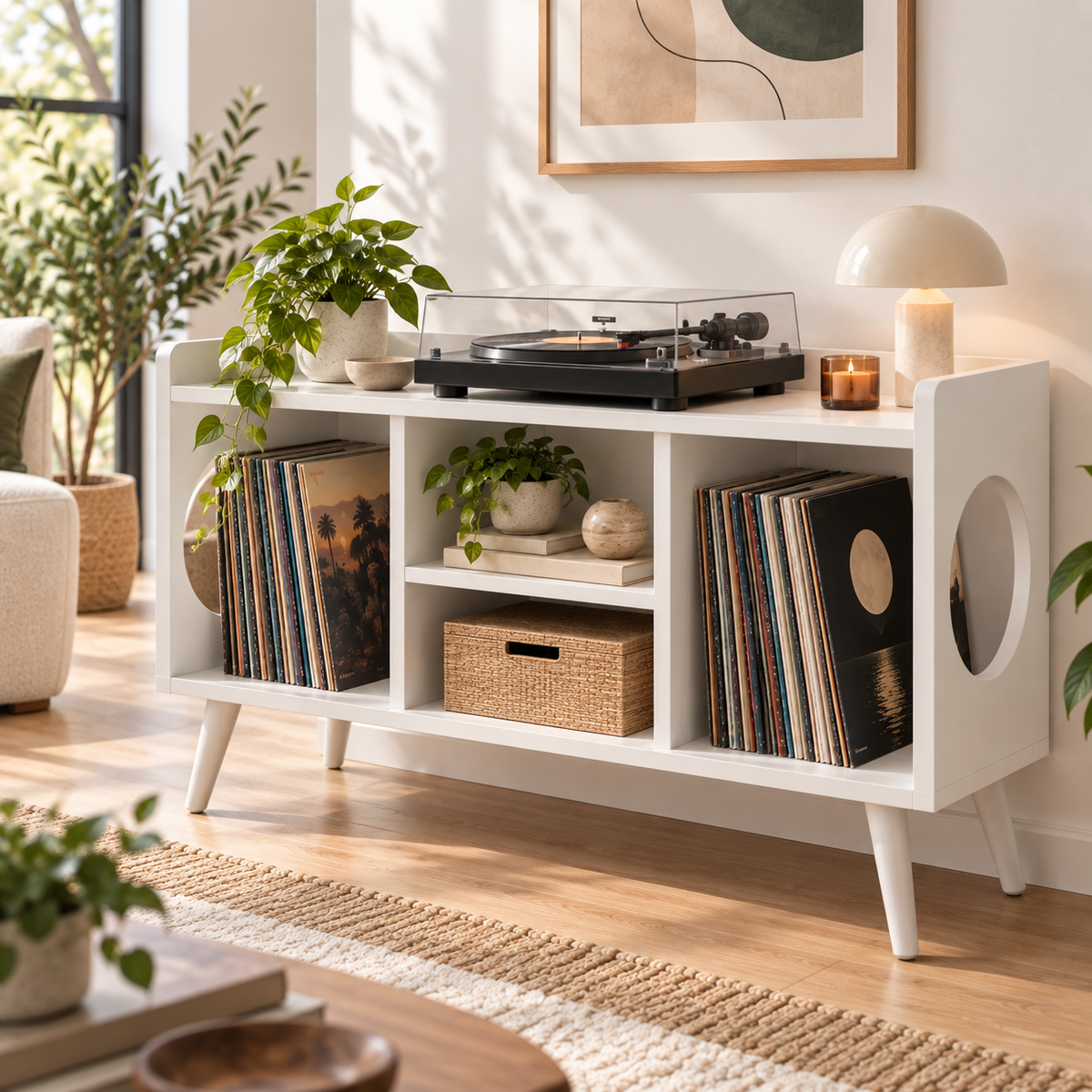 Record Player Stand with Vinyl Storage – Modern Turntable Stand & LP Organizer