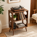 Narrow Record Player Stand with Vinyl Storage – Mid-Century Turntable Stand & LP Organizer