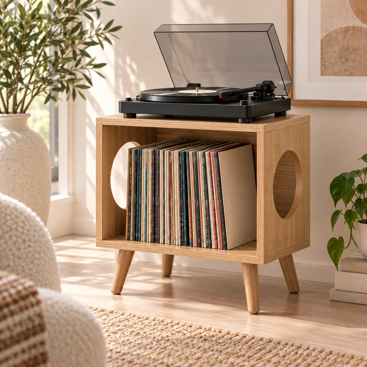 Compact Record Player Stand – Small Turntable & Vinyl Storage Table