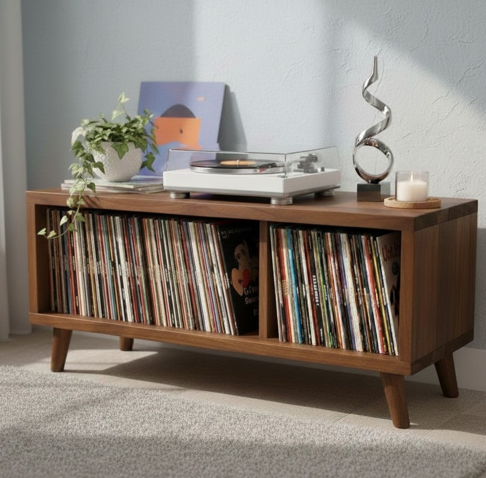 Modern Record Player Stand with Vinyl Storage – Turntable Console & LP Organizer