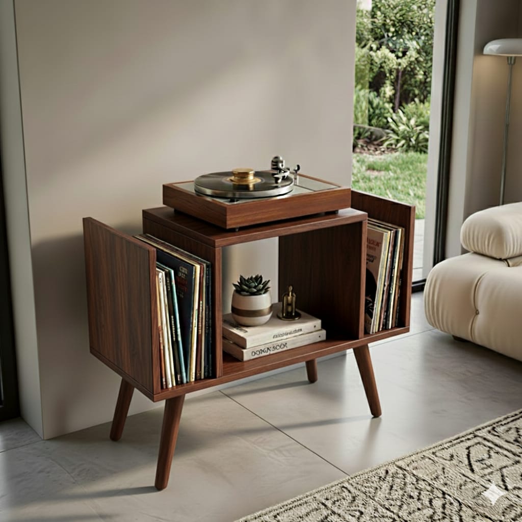 Compact Record Player Stand with Vinyl Storage – 67.5 cm Turntable Stand & LP Organizer