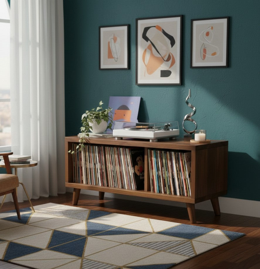 Modern Record Player Stand with Vinyl Storage – Turntable Console & LP Organizer