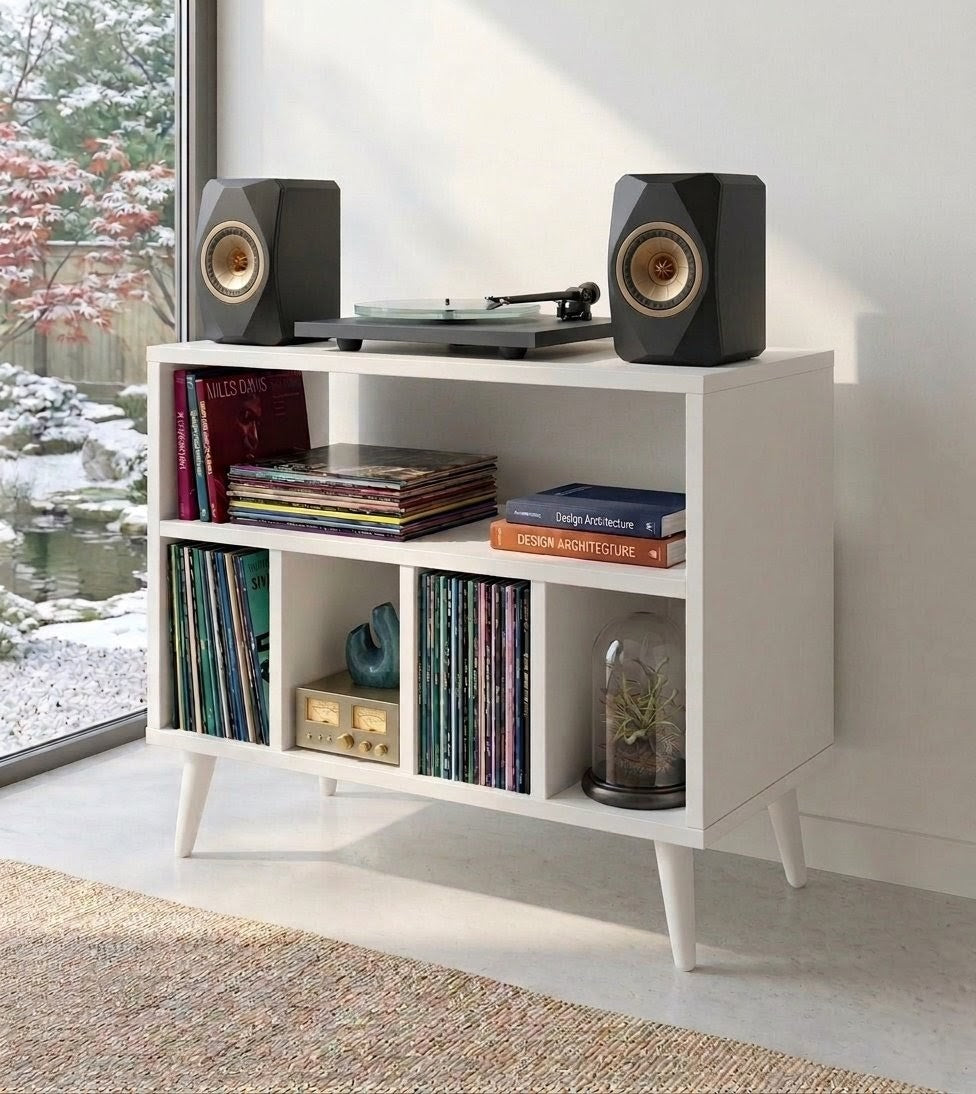 Record Player Stand with Vinyl Storage – Modern Turntable Console & LP Organizer