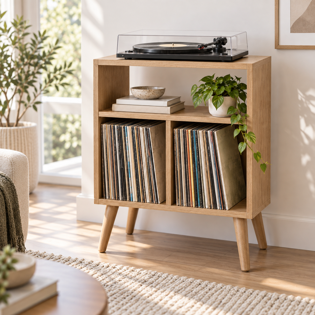 レコードプレーヤー用ハイスタンド（レコード収納付き）– コンパクトなターンテーブルキャビネット