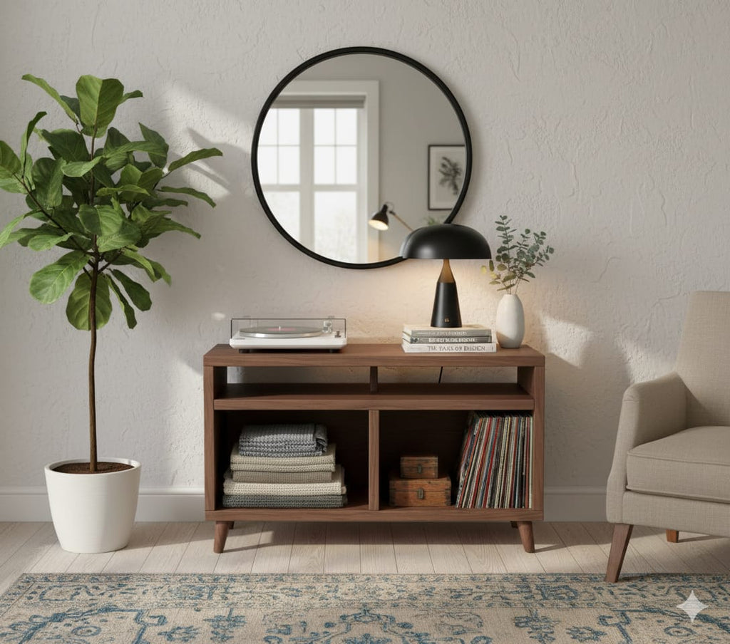 Modern Record Player Stand with Vinyl Storage – Turntable Table & LP Organizer