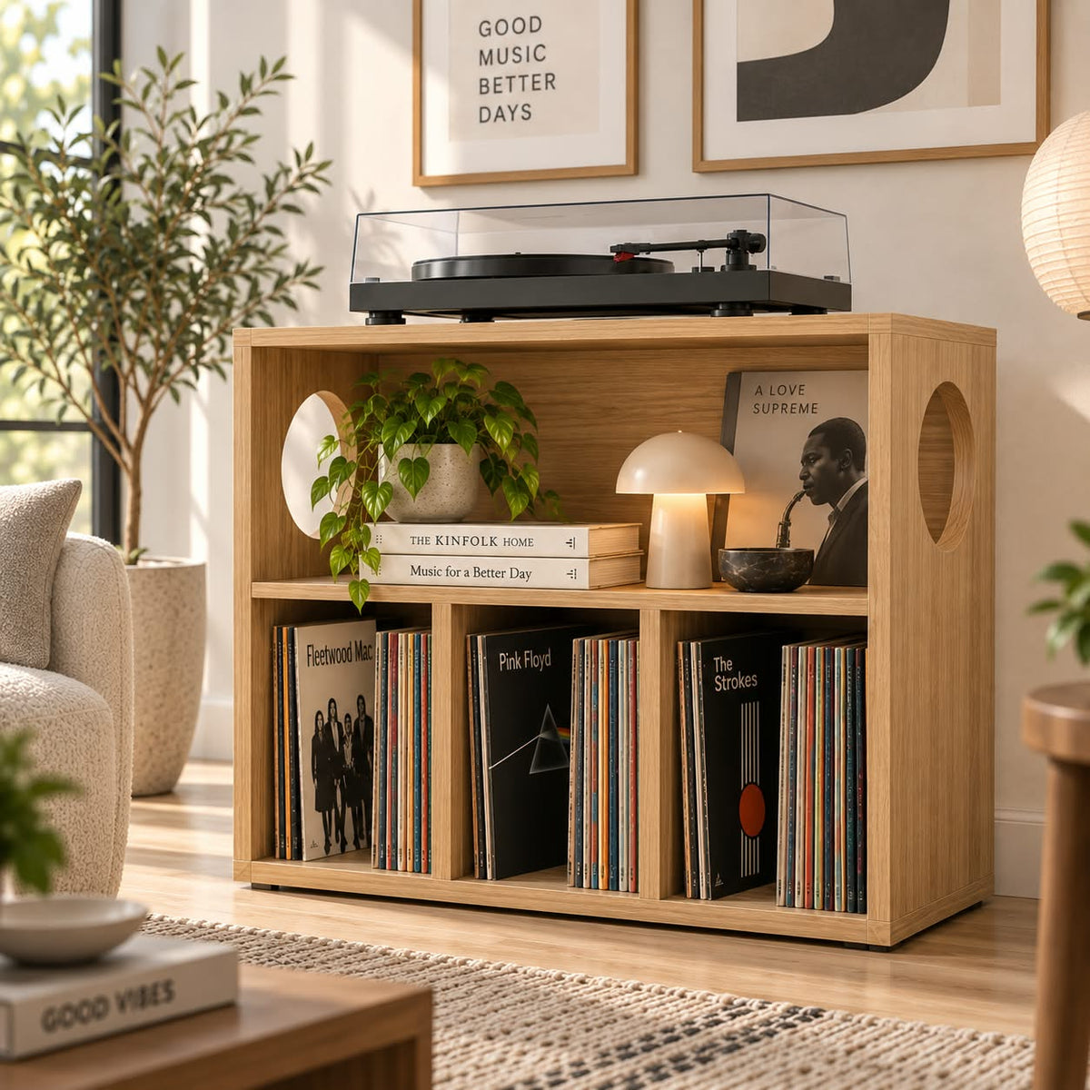 レコードプレーヤー台 レコード収納付き – ターンテーブルスタンド＆LPレコード整理ラック 幅60/80/100cm